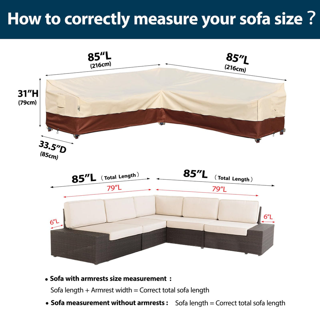 Outdoor Sectional Cover V-Shaped Garden Patio Furniture Covers Waterproof Rip-Stop Anti-UV 600D Outdoor Couch Sofa