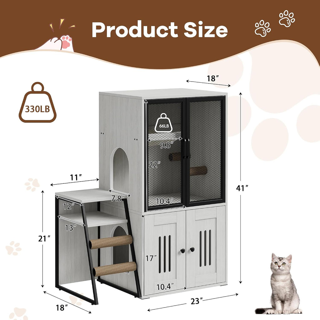 2-Tier Hidden Cat Litter Box Enclosure Cabinet