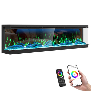 3-Sided Smart 80" 3D Mirrored Electric Fireplace Build in Heater