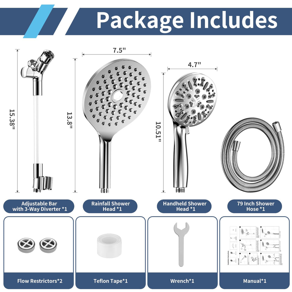 High Pressure Dual Shower Head with Handheld Spray Combo