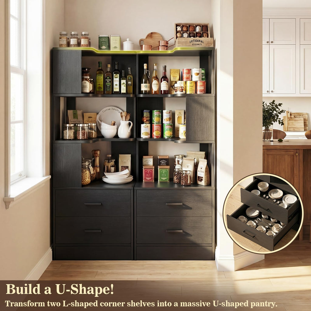 Corner Bookshelf with Drawers, Small Corner Shelf with Drawers
