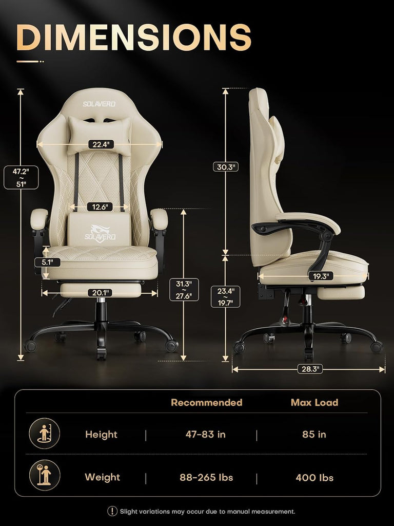 Gaming Chair with Massager Lumbar Support, 400LBS Weight Capacity | Computer Chair with Footrest & Linkage Armrests