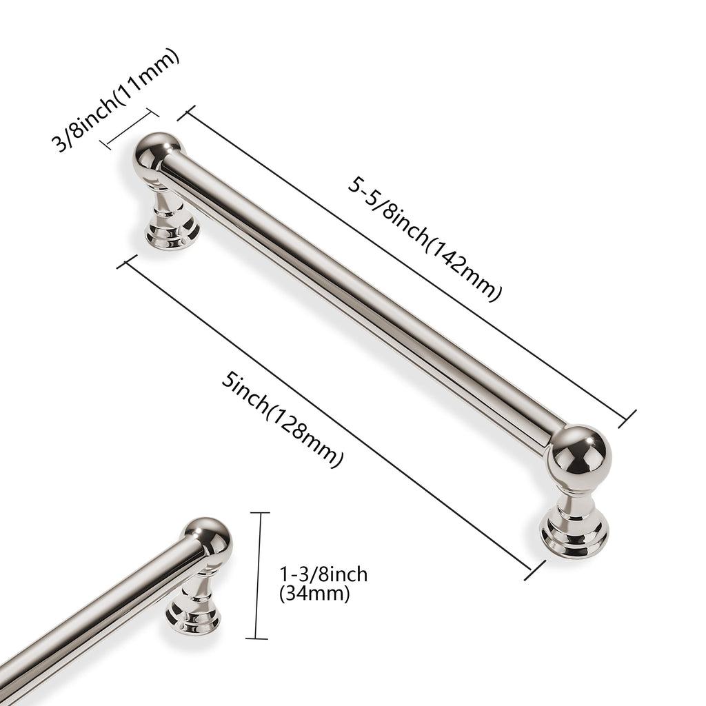 2 Pack 5 Inch Hole Center Polished Nickel Cabinet pulls 100% Solid Heavy Duty Dresser Pulls Cabinet Drawer Pulls