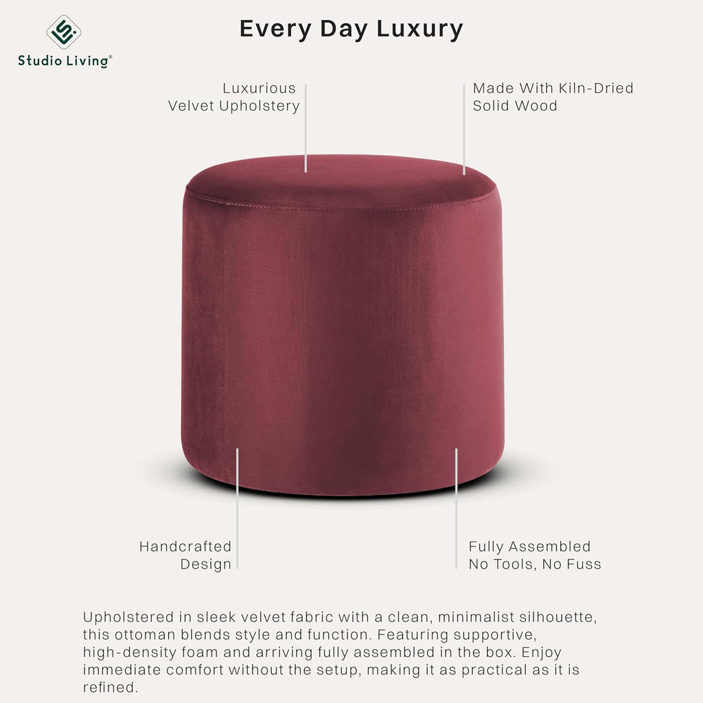 19" Wentworth Ottoman Round Soft Velvet Bench, Stationary Ottomans, Backless Chair, Footrest , Footstool Office