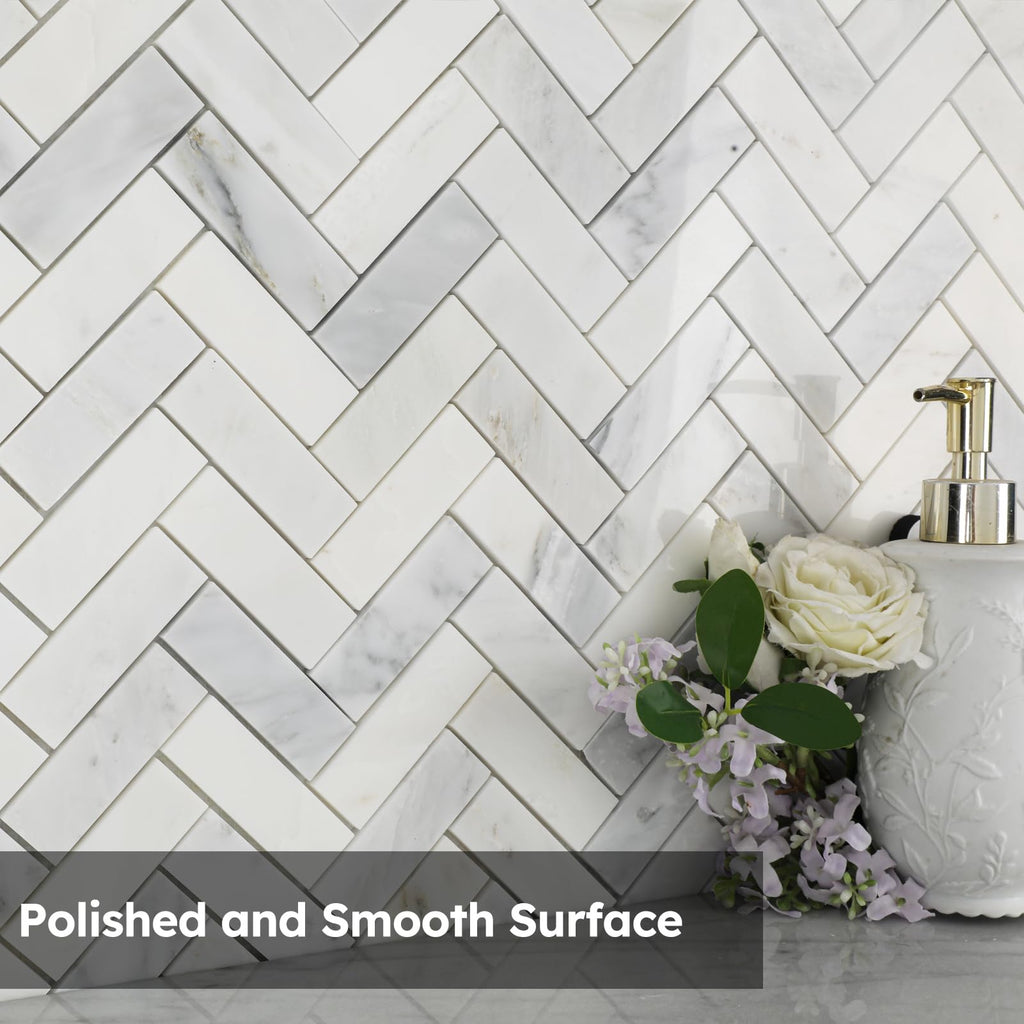 Natural Marble Mosaic Tile Polished, 1x3 Inch Herringbone, 5 Sheets