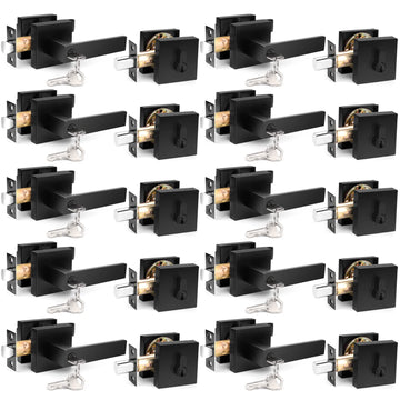 Square Keyed Entry Levers and Single Cylinder Deadbolts Combo Pack, Flat Black Heavy Duty Entrance Locksets Bedroom