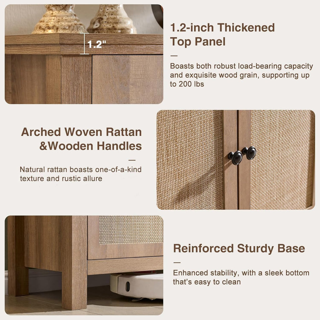 60" Rattan Sideboard Buffet Cabinet with Storage | Sideboard With Rattan Doors, Spacious Storage And Soft-Close