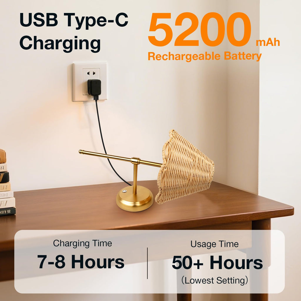Battery Operated Boho Rattan Wall Sconce Set of 2, Stepless Dimming Magnetic Wall Lamp, 5200mAh Rechargeable Battery