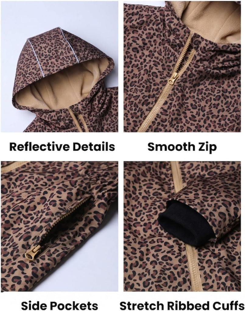 Girls Fleece Lined Hooded Jacket Long Sleeve Zip Up Coat