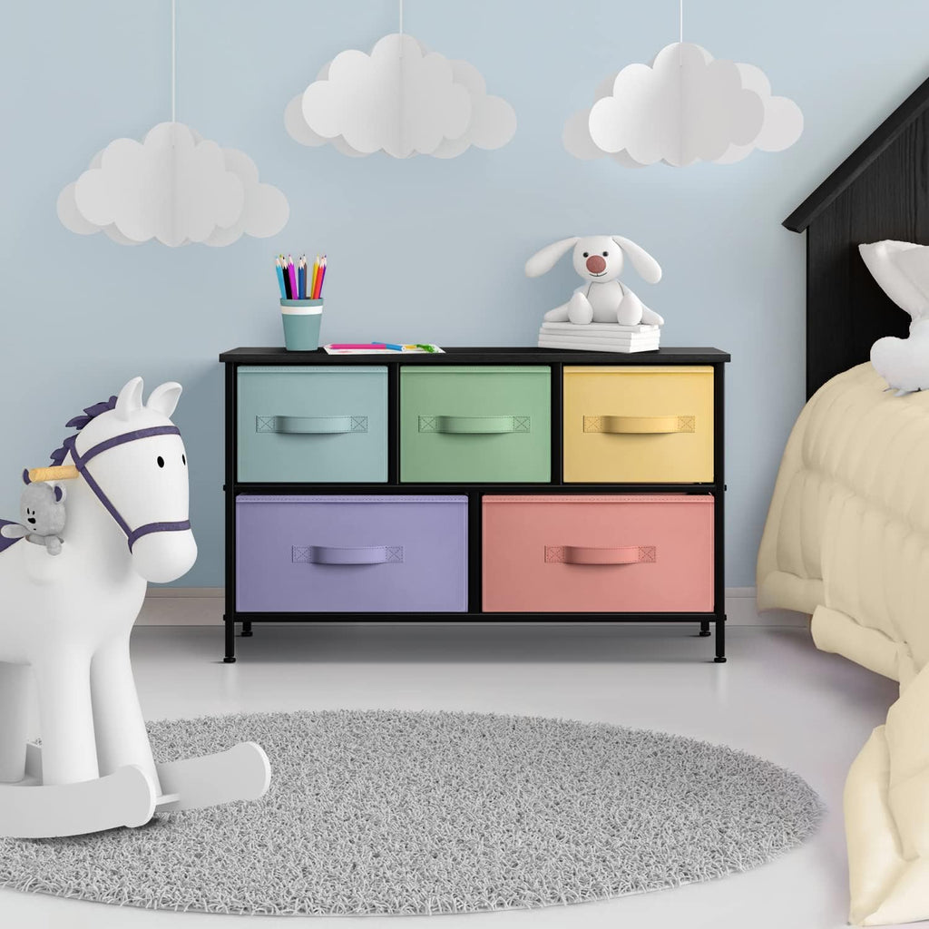 Dresser with 5 Drawers - Furniture Storage Chest for Kid's, Teens, Bedroom, Nursery, Playroom, Clothes, Toys - Steel