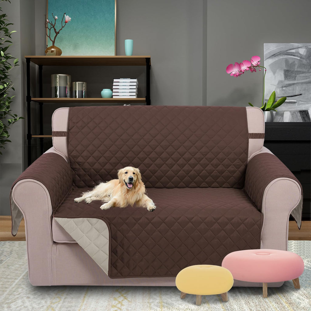 Loveseat Sofa Cover for 2 Cushion Couch, Coffee/Beige