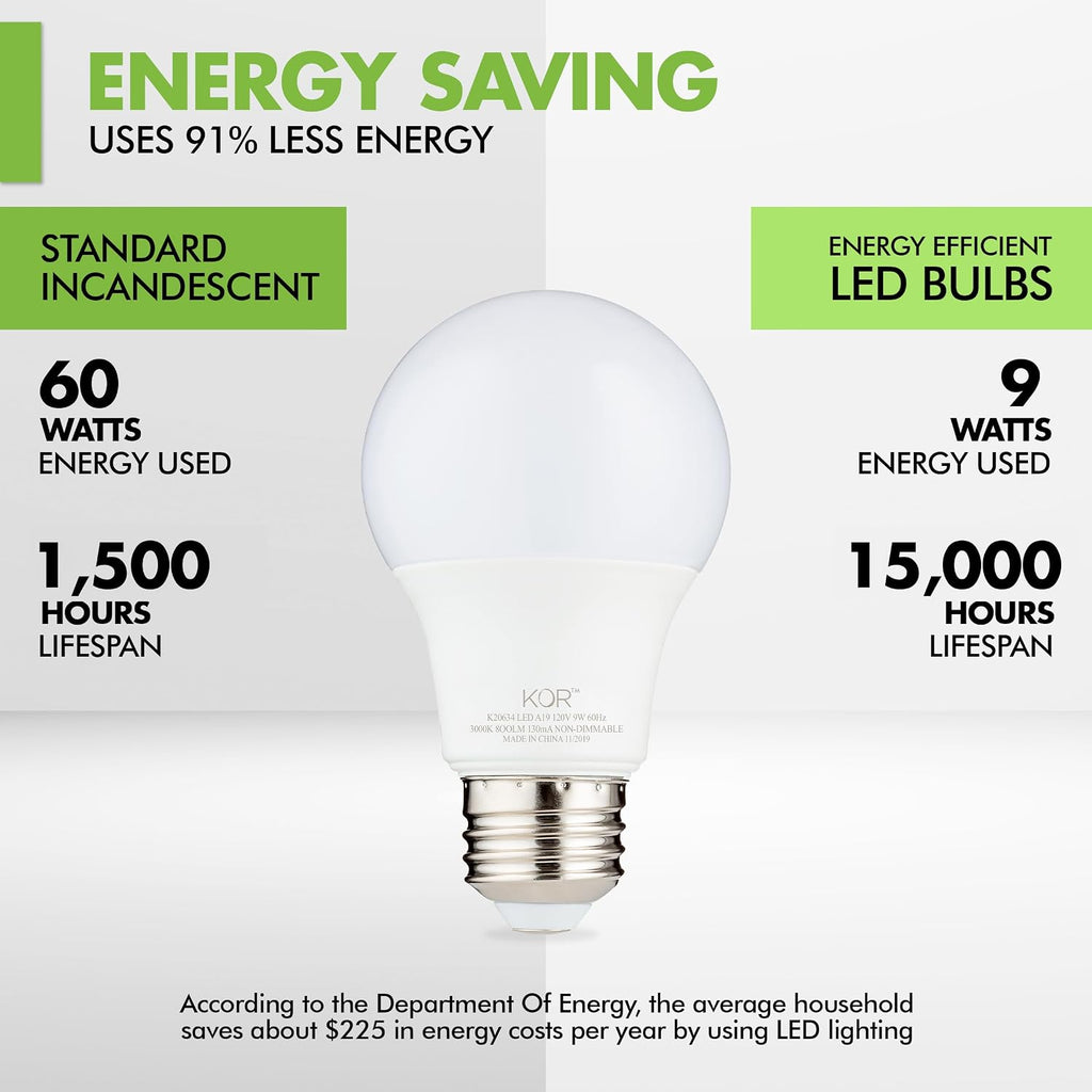 A19 LED Light Bulbs, 60W Equivalent, 3000K Soft White, 6 Pack, E26 Base