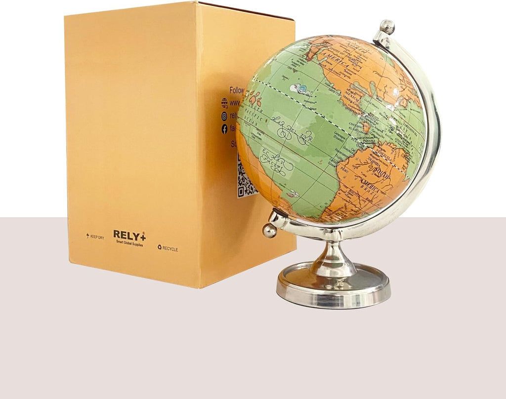 6" Light Green Earth Globe for Desk & Office Decor 6-inch Classy Desktop World Rotating Globe with Silver Stand (NOT