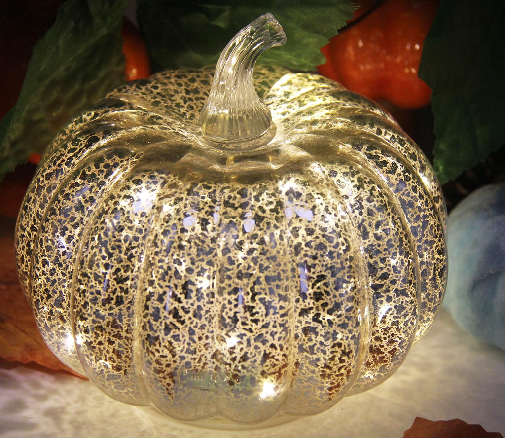 Decorations, Mercury Glass Pumpkin Lights with Timer(Silver)