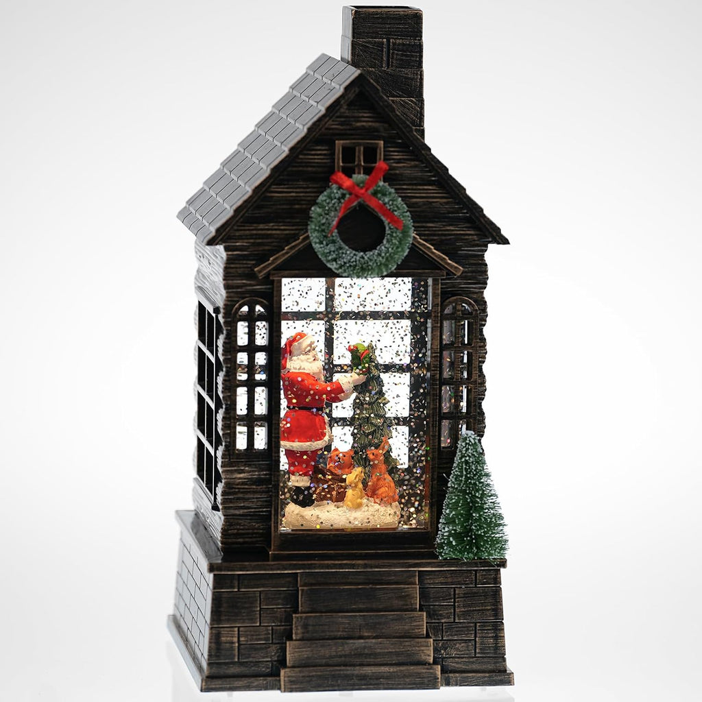 Christmas Snow Globes with Santa Claus, Musical Timer Snow Globe Lantern with Swirling Glitter, Lighted Snow Globe