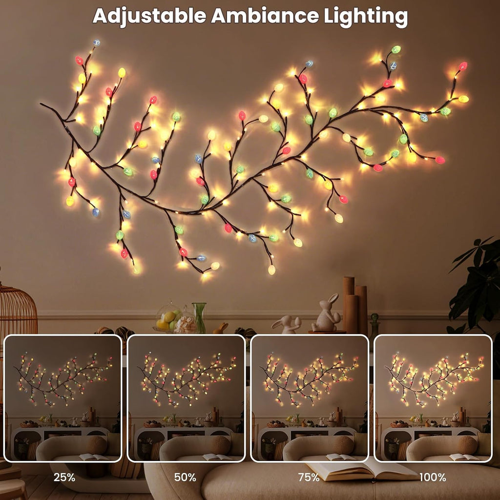 Easter Egg LED Tree Branch Lights for Wall,Easter Egg Willow Vine Twig Decor,USB Interface,with 48 LED Lights
