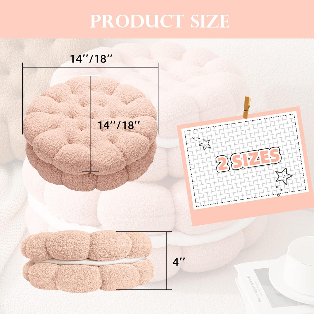 Grey Boucle Throw Pillow 14" Round Cookie Pillow Thick Seat Cuhsion for Sofa Couch Patio Balcony Tatami Pad