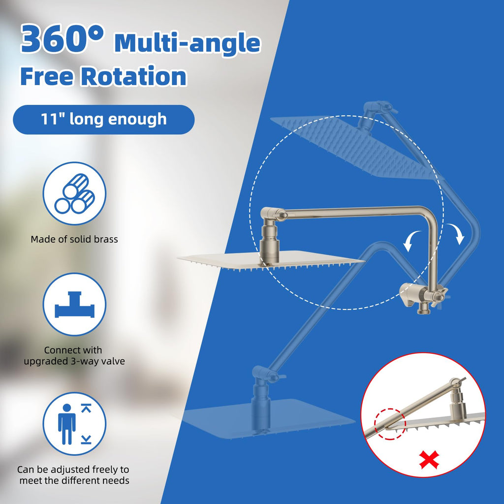 10" Metal Rainfall Shower Head with 10-Mode Handheld, Brushed Nickel