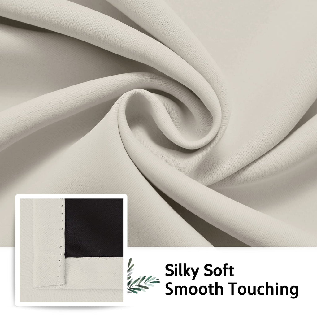 Cream 100% Blackout Curtains Room Darkening Living Room 84 Inch