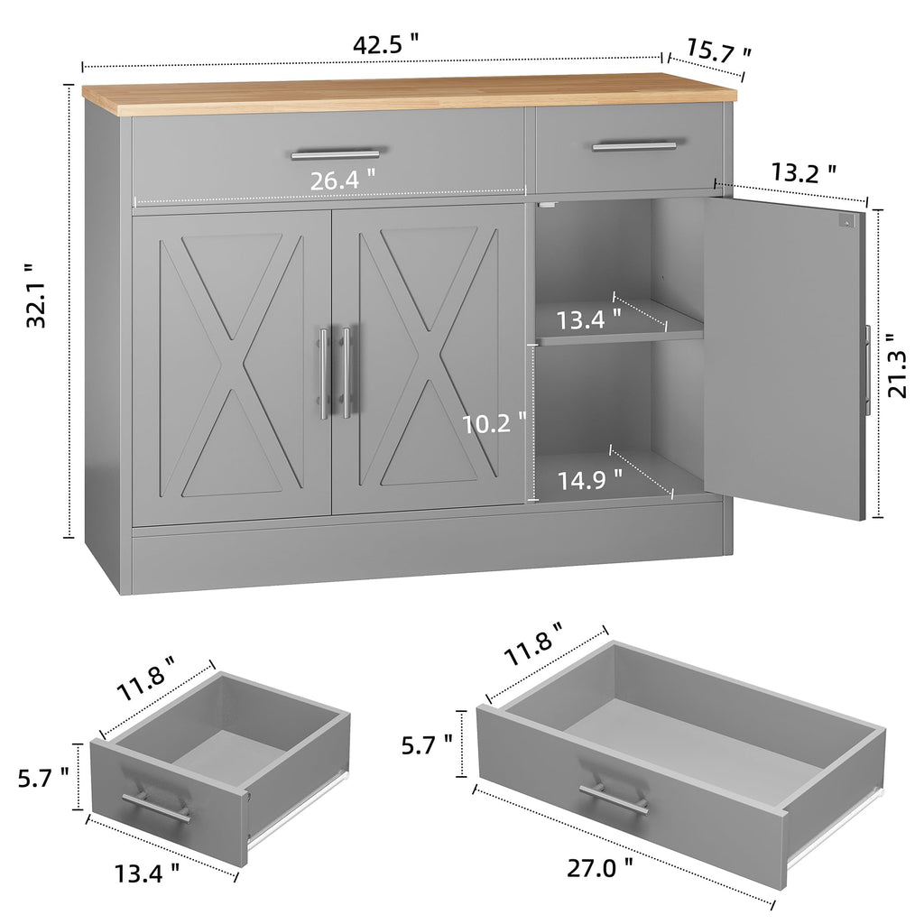 42" Buffet Cabinet with Storage, Kitchen Barn Door Cabinet