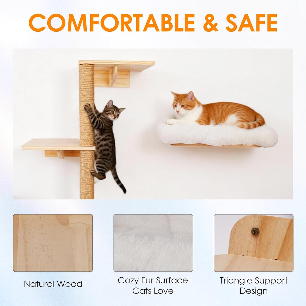 6 in 1 Cat Wall Shelves Climbing System with Sisal Scratching Perch