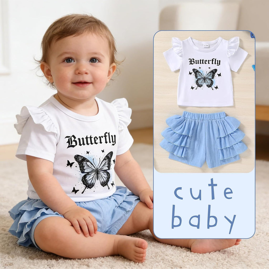 Baby Girl Clothes Summer T-shirt Layered Ruffles Shorts Set Toddler Outfits