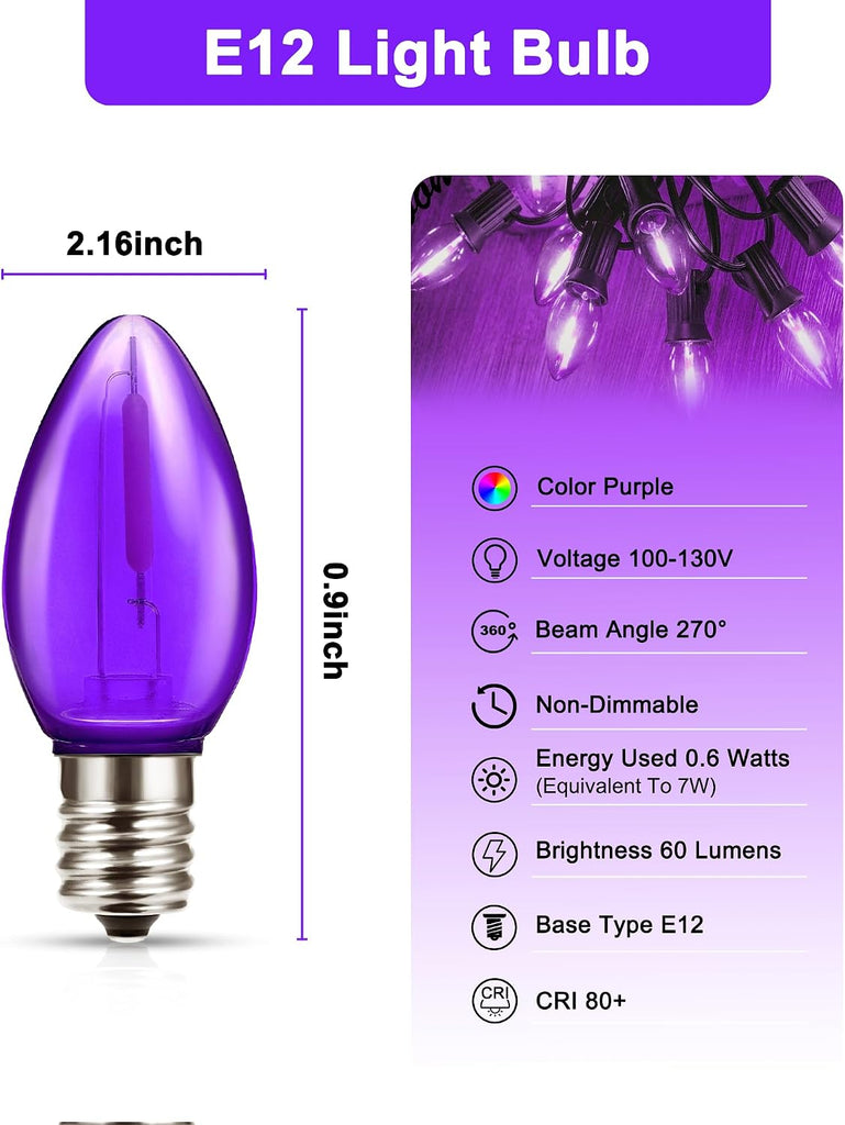 C7 purple LED Replacement Bulbs, Vintage Shatterproof nightlight Bulbs