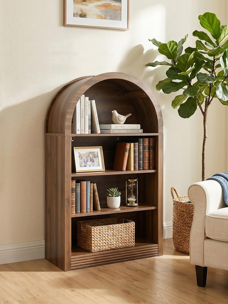 Arched Bookshelf, 47.6 inch Wood Open Bookcase, Brown