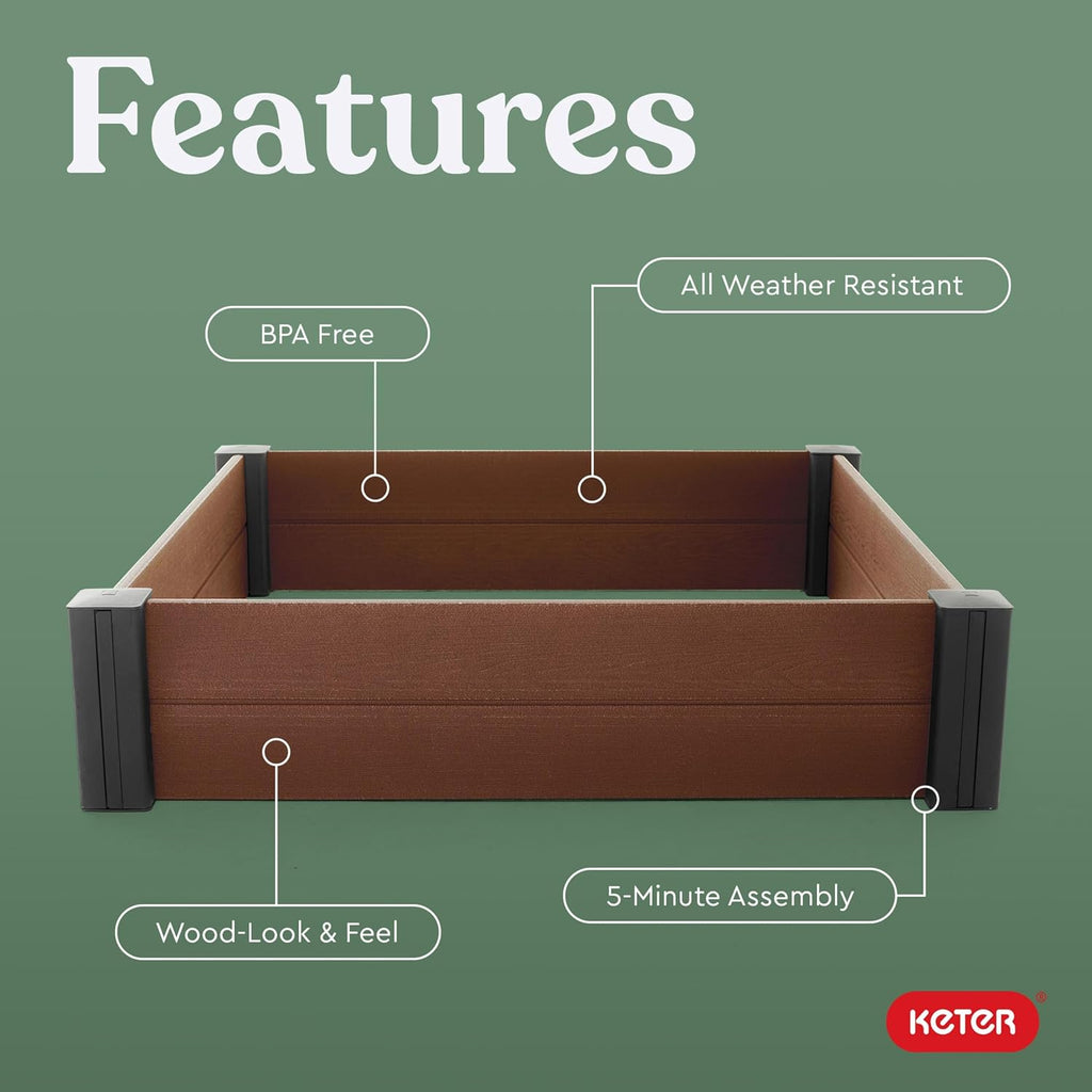 48" X 48" inches Wood Look Raised Garden Bed, Durable Outdoor Herb Garden Planter for Vegetables, Flowers, and