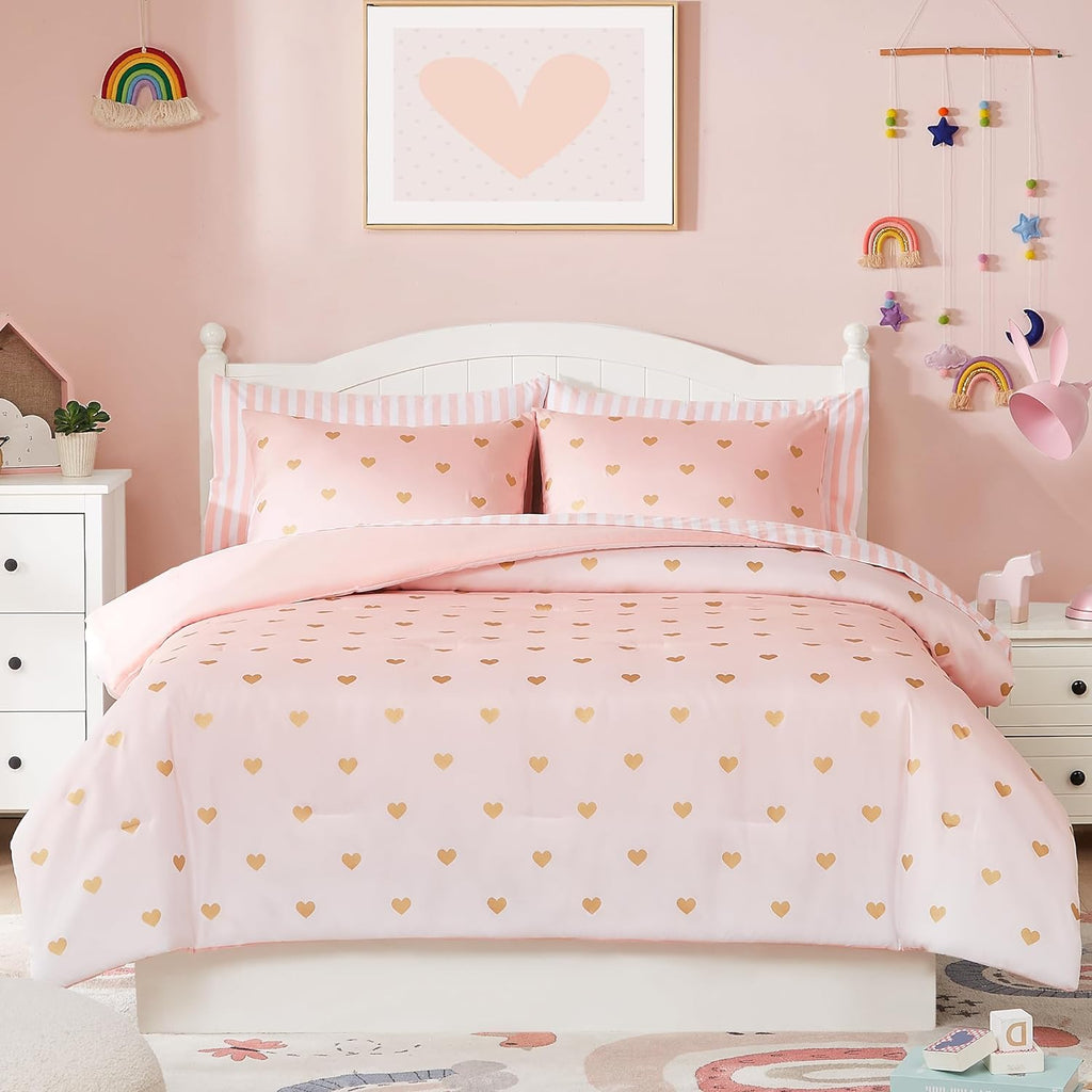 Twin Comforter Set with Sheets for Girls-5 Pieces Twin Bedding Sets with Pink White Gradient Ombre Comforter, Sheets