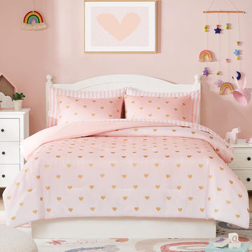 Twin Comforter Set with Sheets for Girls-5 Pieces Twin Bedding Sets with Pink White Gradient Ombre Comforter, Sheets
