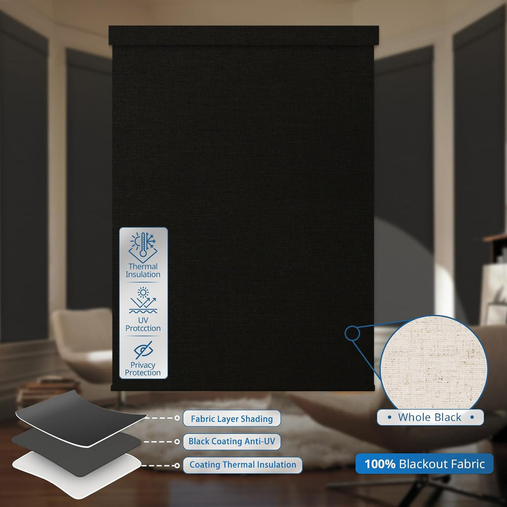 Motorized Blinds for Windows - Roller Window Shades with Remote, No-Drill Installation, Cordless Automatic Blackout