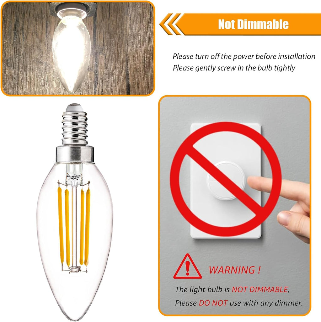 LED Candelabra Bulbs 40W Equiv, 2700K Soft White, Non-Dim, 4 Pack