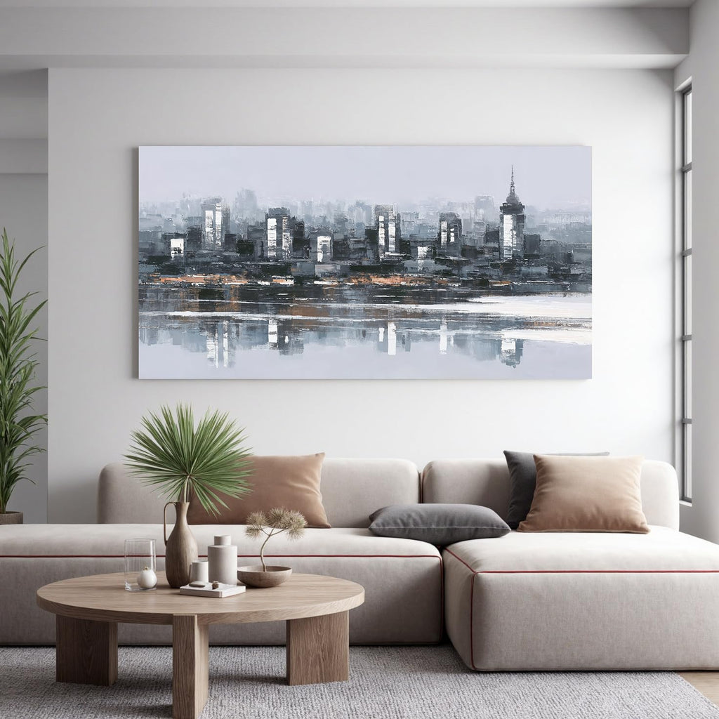 Black And White City Wall Decor 24"x48" Abstract Wall