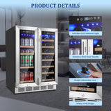 24 Inch Wine and Beverage Refrigerator, Dual Zone Beverage Cooler with Glass Doo