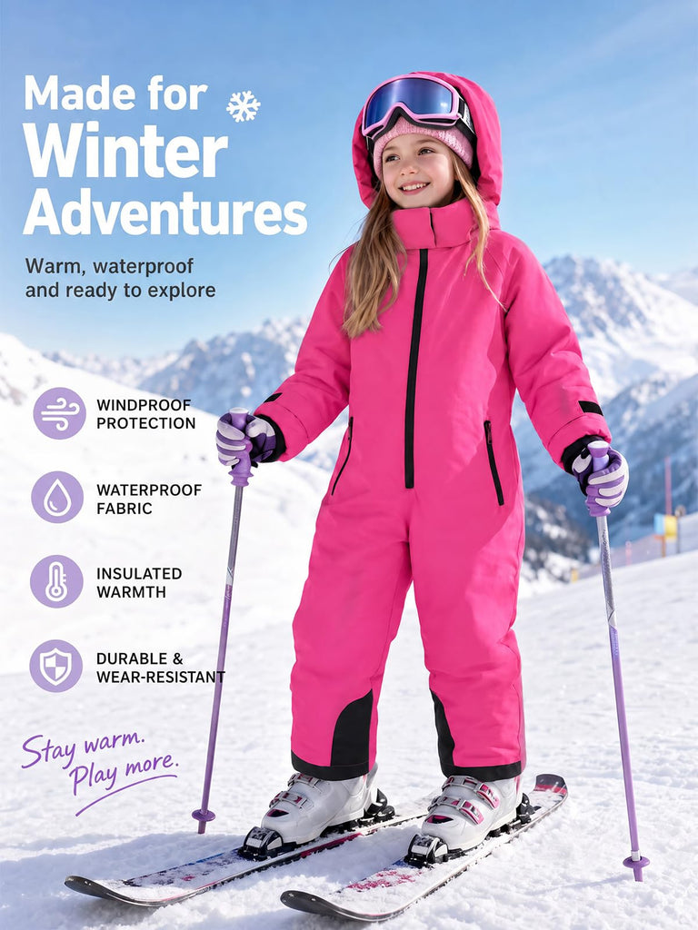 Toddler Baby Girl Hooded Snowsuit Waterproof One Piece Ski Suit