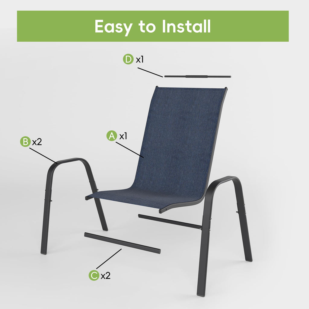 Patio Chairs Set of 8, Stackable Outdoor Dining Chairs for All Weather, Metal Modern Outside Furniture Chair for Pool