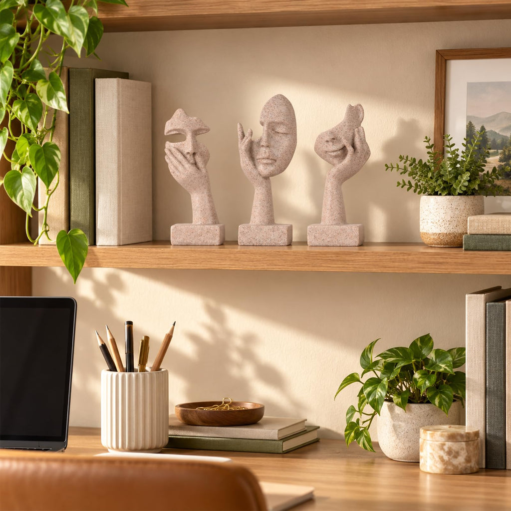 3 Pcs Thinker Statue - Resin Art Abstract Home Accent Figurines for Decor Apartment Bookshelf Floating Shelf Living