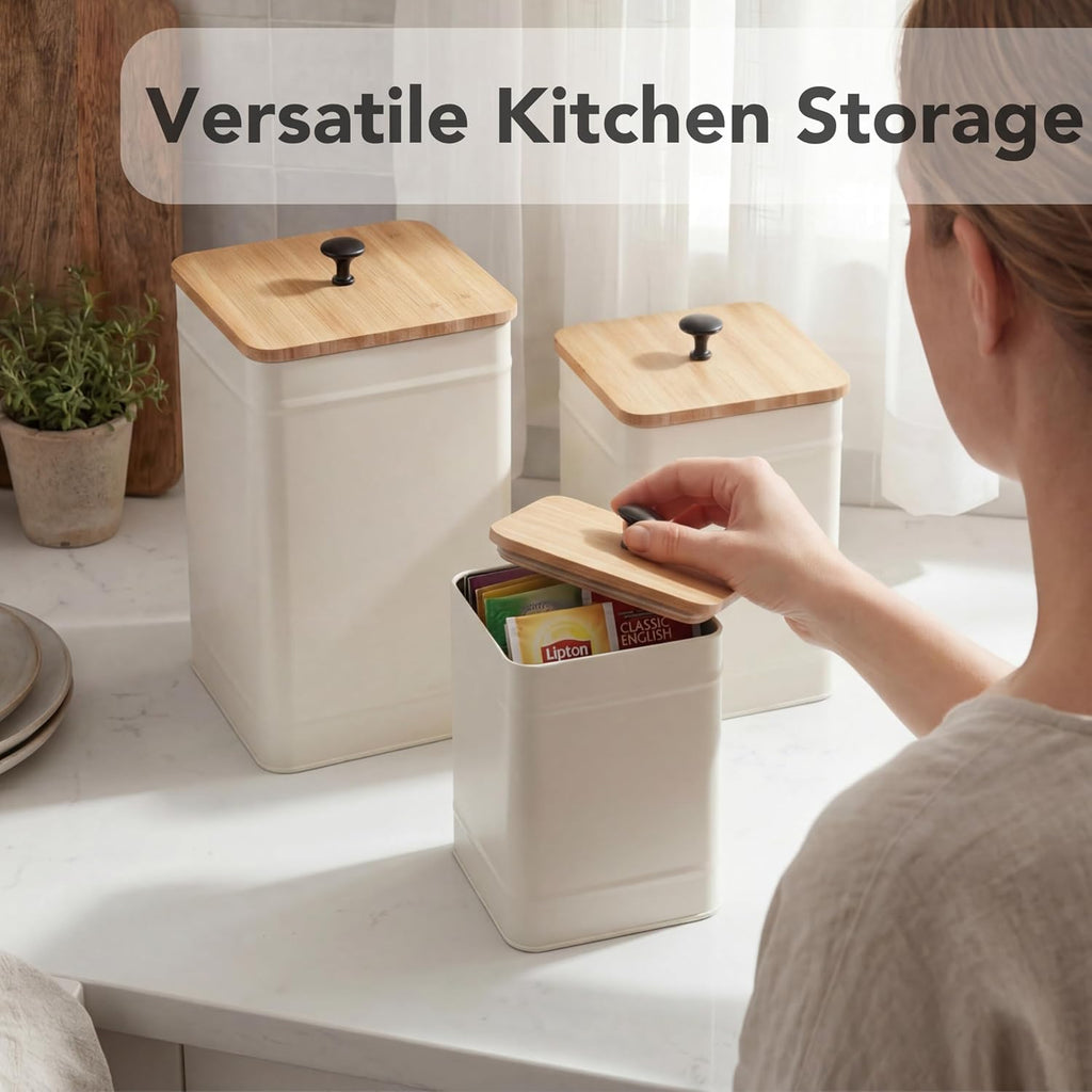 Kitchen Canisters for Countertop, Airtight Canisters Sets for the Kitchen Counter with Lid, Metal Farmhouse - Set of 3