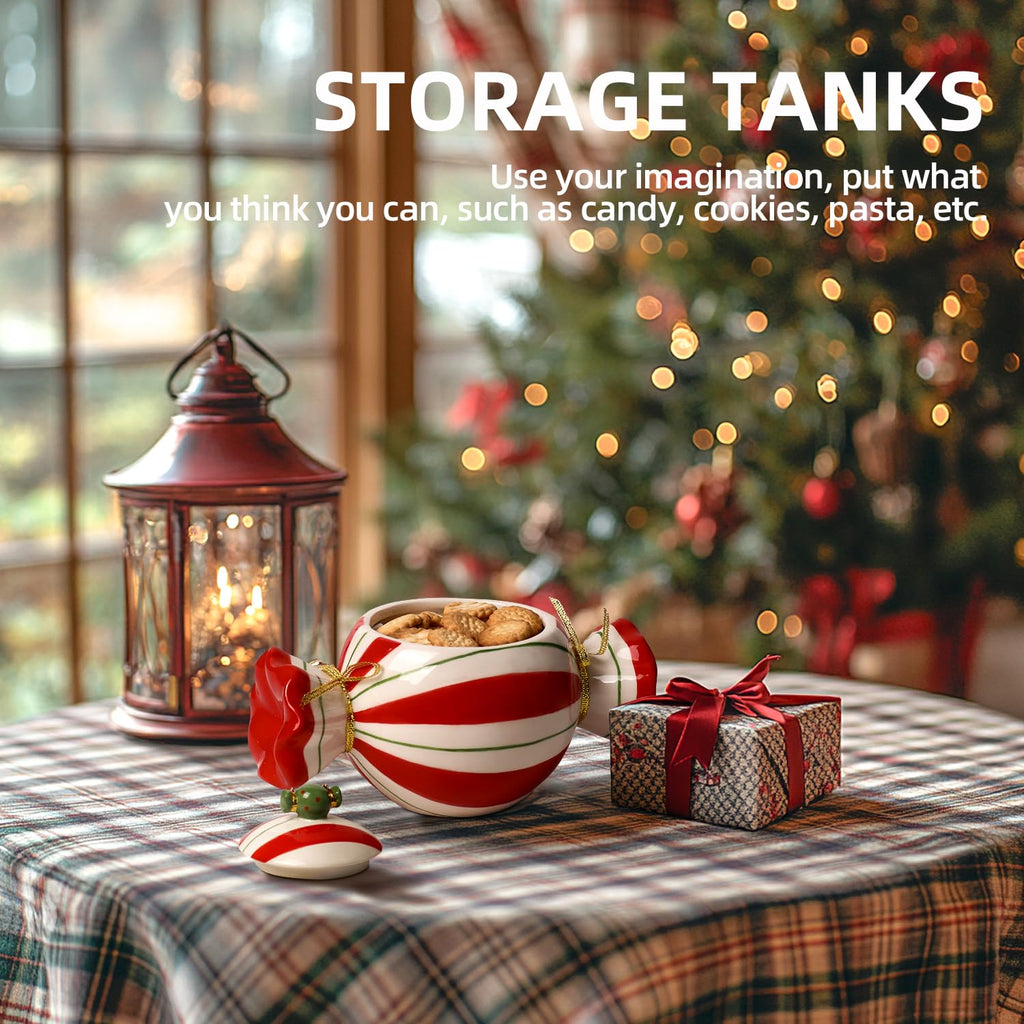 Christmas Candy Jar with Lid, Kitchen Decorative Ceramic Canisters for Food, Xsmas Decor Coffee Cookie Storage Jars for