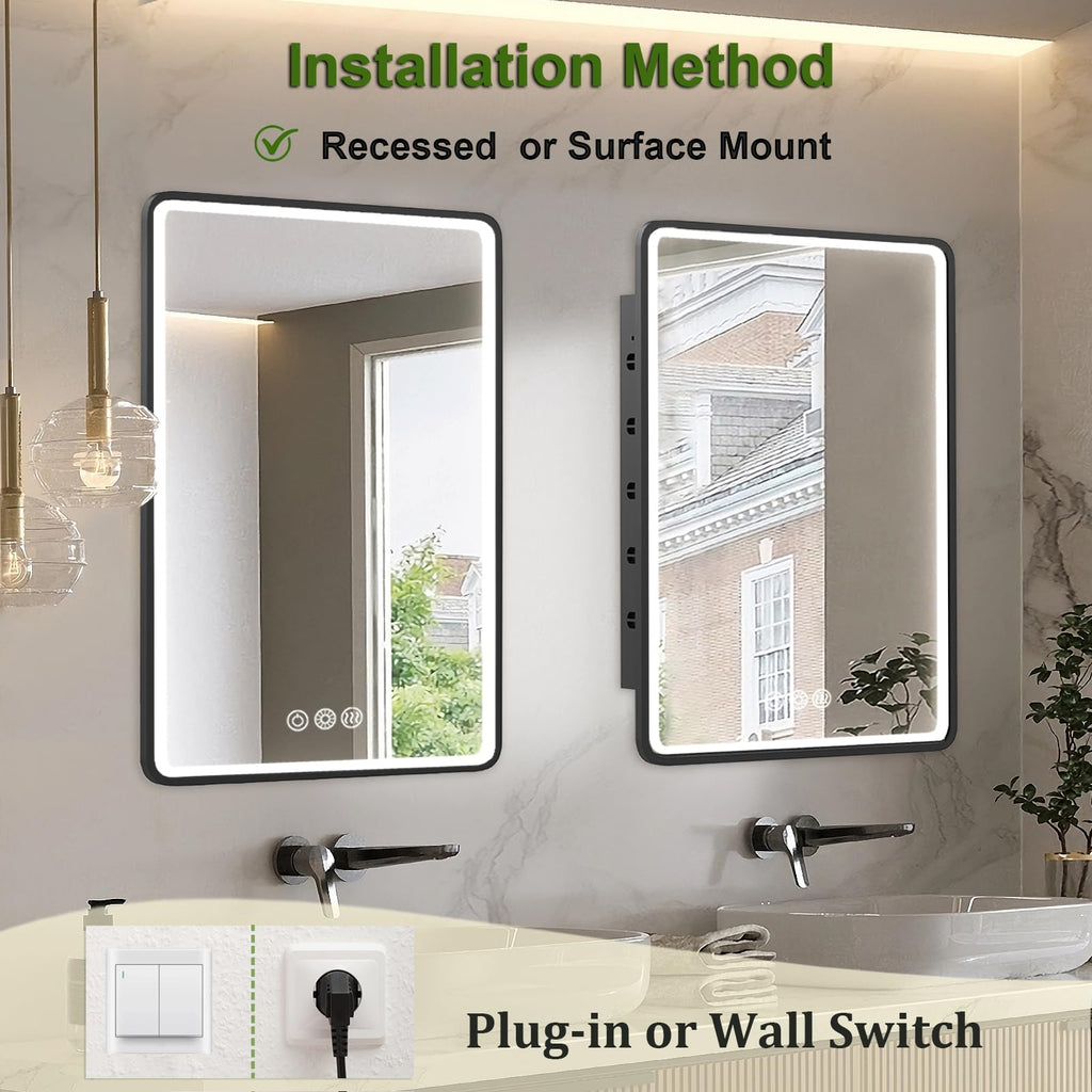 LED Medicine Cabinet Mirror 22x30 Inch, Recessed Medicine Cabinets with Lights, Anti-Fog Bathroom Mirror with