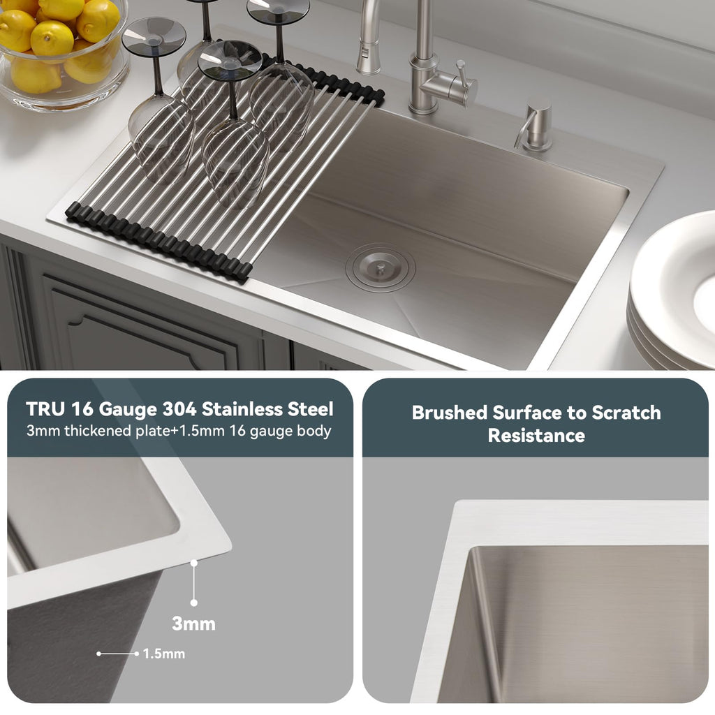 33 Inch Drop Sink 33"x22"x10" Handmade Topmount