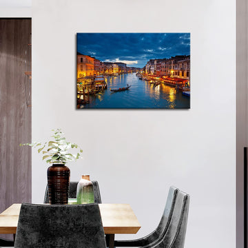Italy Venice Grand Canal At Night Wall, The Picture Print On Canvas
