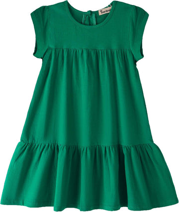 Girls Dress Short Sleeve Solid Color Tunic A-Line Tiered Swing Dress