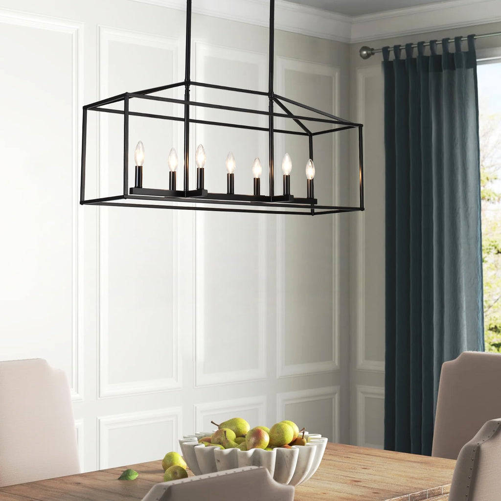 38'' Black Dining Room Light Fixture, 7-Light Rectangle Chandelier, Modern Farmhouse Island Lights, Large