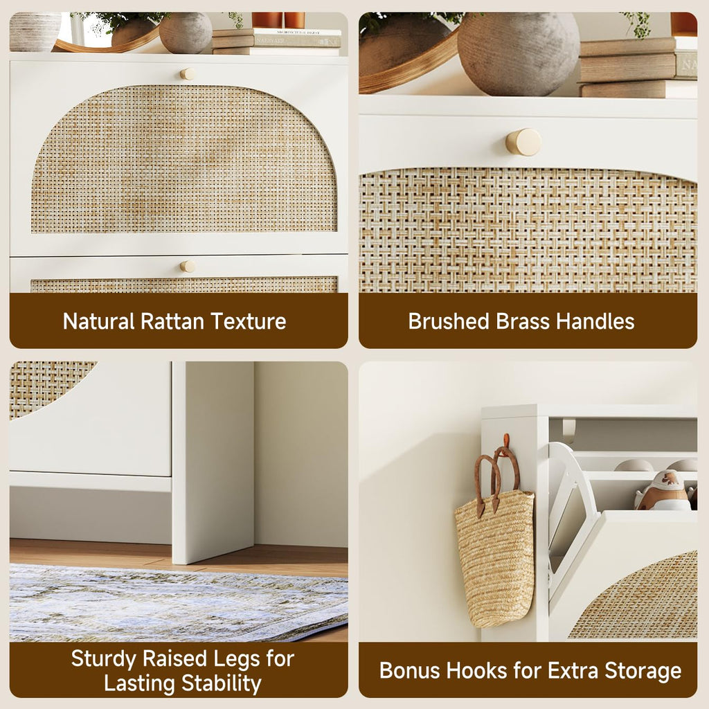 Shoe Cabinet Storage Slim 9.5" Freestanding Floor Base Shoe Storage Cabinet, 2 Flip Drawers with 3-Position