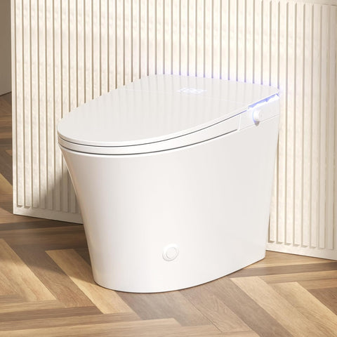 Smart One-Piece Toilet with Built-In Bidet, ADA Comfort Height Heated Seat, Air Dryer, Night Light, Foam System, Dual Auto Flush, Foot Sensor