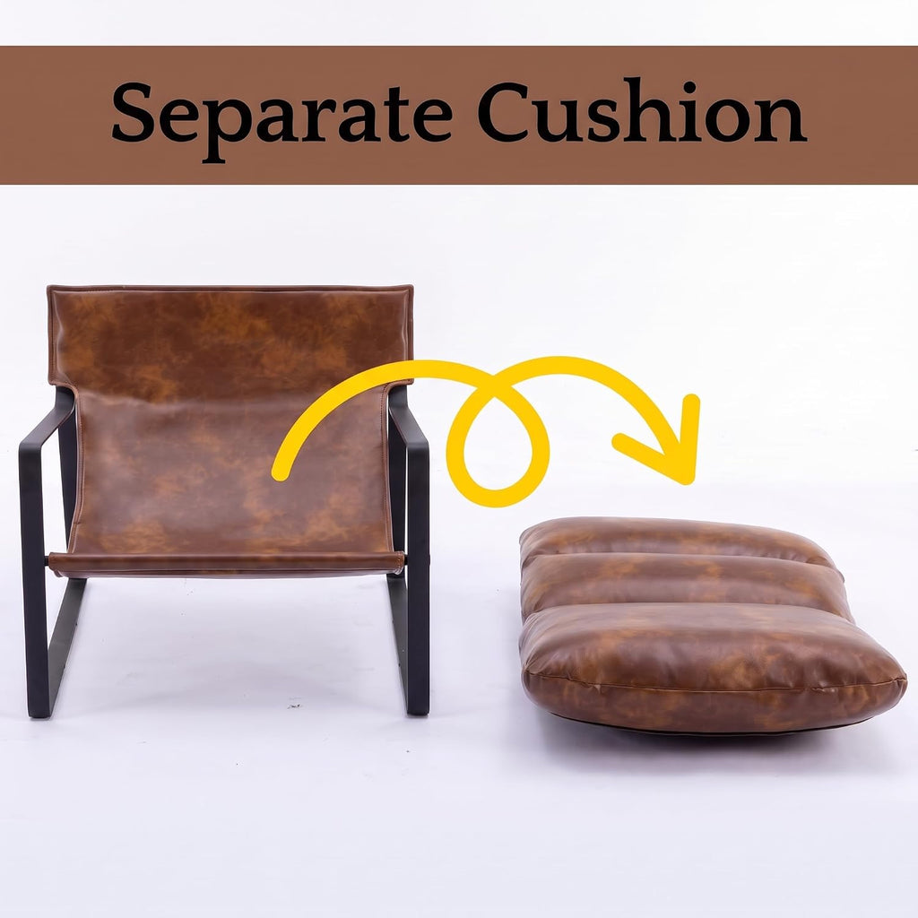 Modern Accent Chair, Comfy Living Room Chair with Removable Seat Cushion, PU Leather Upholstered Lounge - Set of 2