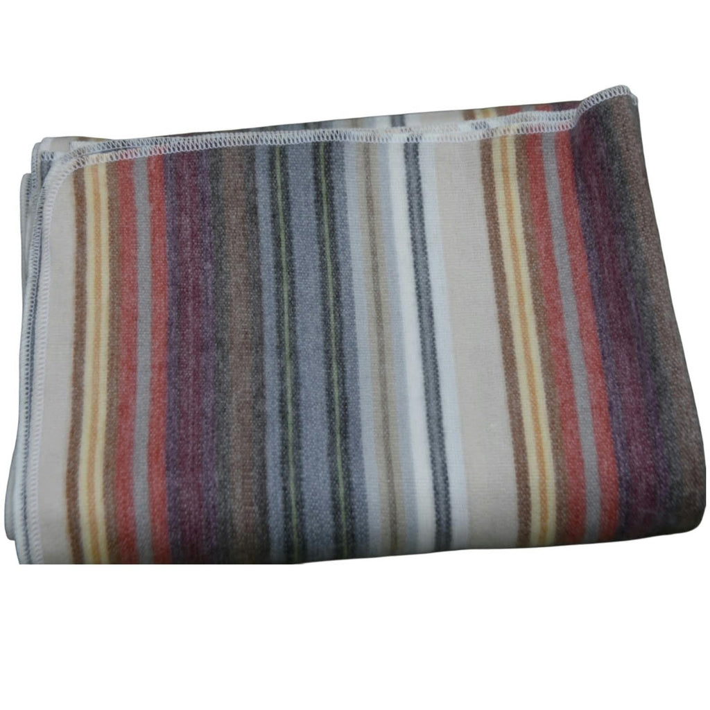 Wool Throw Blanket, Ultra-Soft, Lightweight & Warm, Breathable, Non-Itchy Hypoallergenic Blanket, Earth Tone Stripe