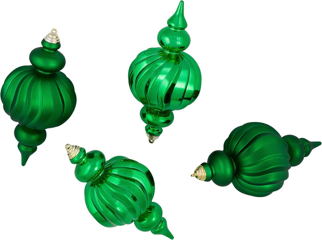 Shatterproof Commercial Size Finial Christmas Ornaments - 10" - Green - Set of 4